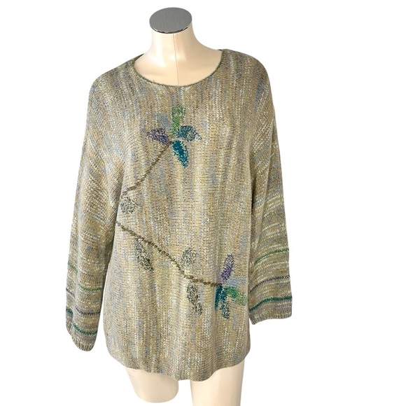 VTG SIGRID OLSEN SPORT Long Sleeve Floral Green Sweater Knit Top Size 2X - Picture 3 of 16